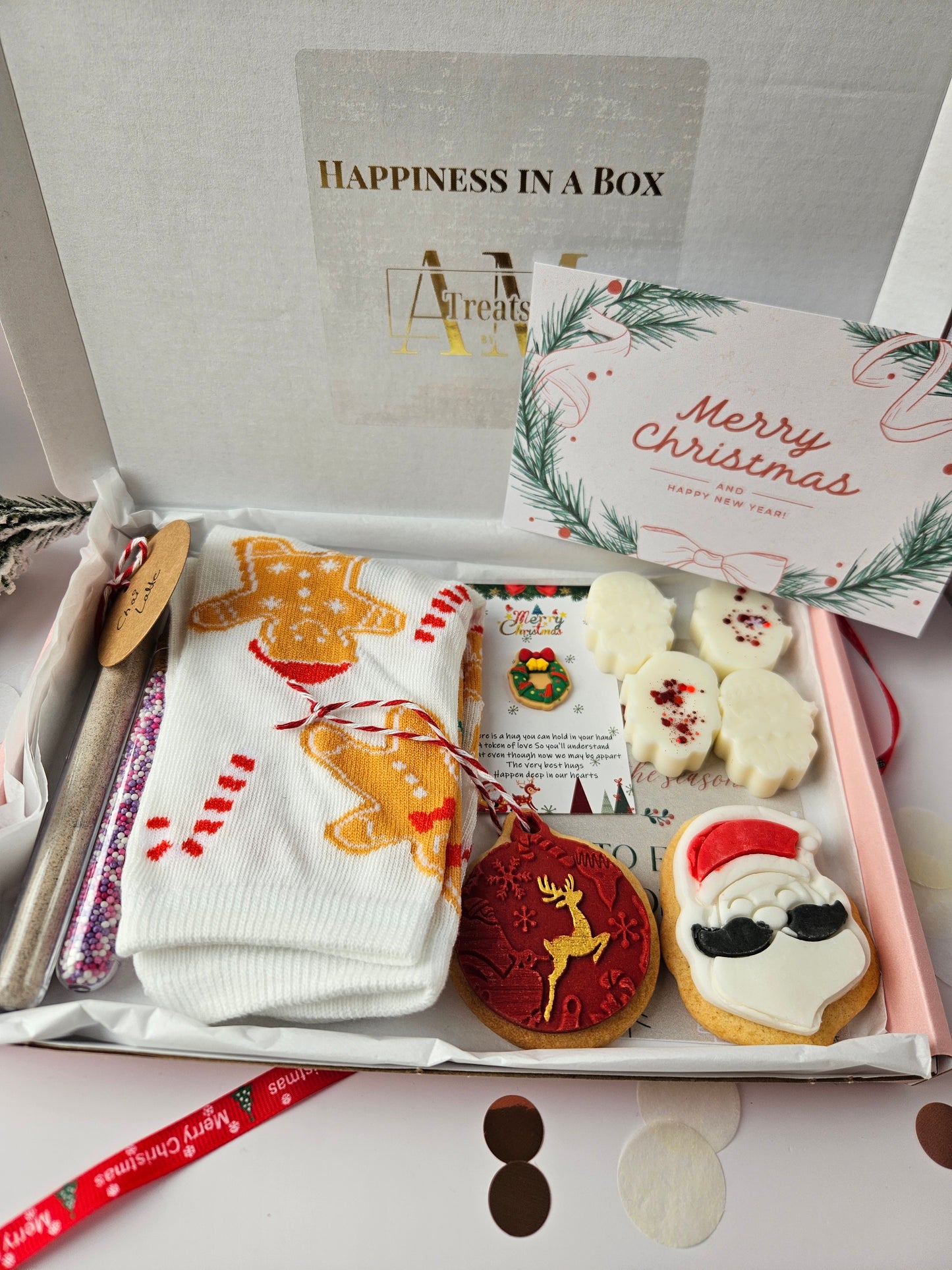 Cozy Christmas Box | Self-Care Gift Set for Her | Festive Socks, Santa Cookie, Hot Chocolate | Holiday Treat Box