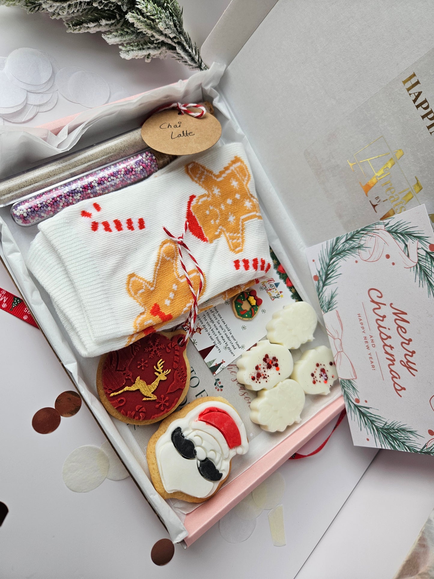 Cozy Christmas Box | Self-Care Gift Set for Her | Festive Socks, Santa Cookie, Hot Chocolate | Holiday Treat Box