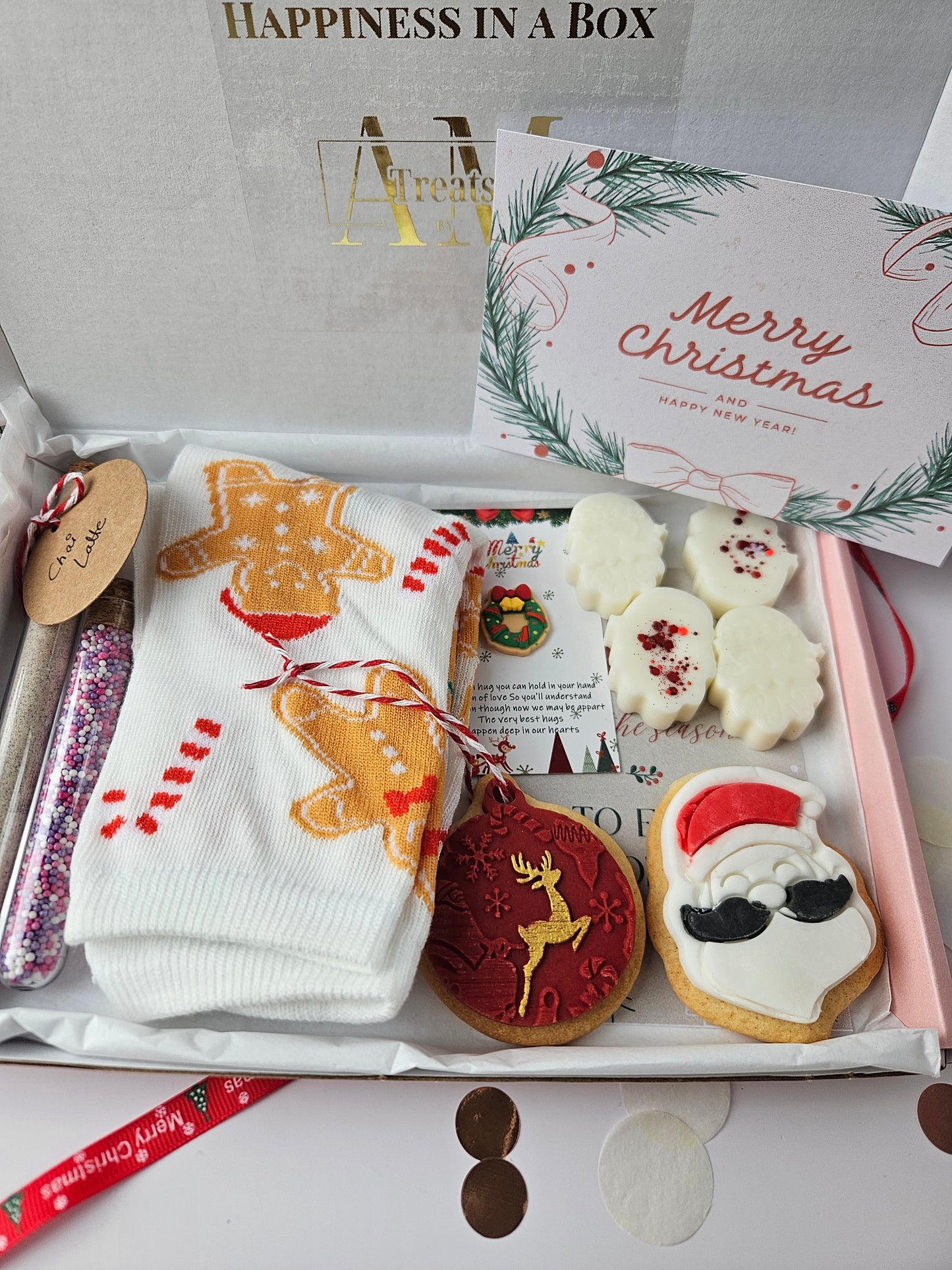 Cozy Christmas Box | Self-Care Gift Set for Her | Festive Socks, Santa Cookie, Hot Chocolate | Holiday Treat Box