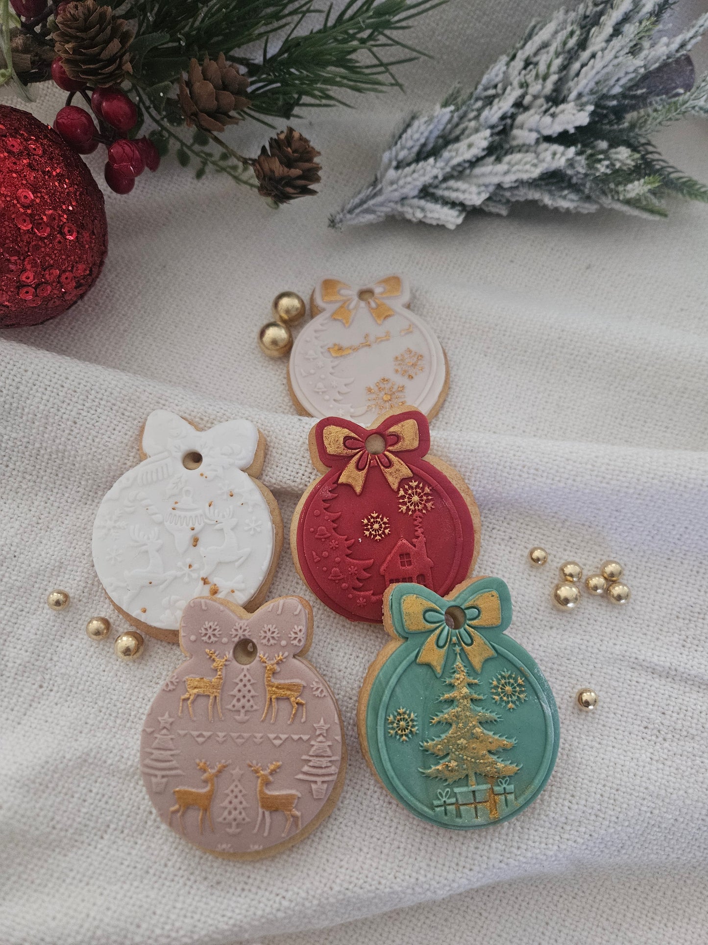 Custom Christmas Ornament Cookies | Holiday Sugar Cookies | Edible Bauble Gift Box | Festive Present Treat | Winter Wonderland Decor