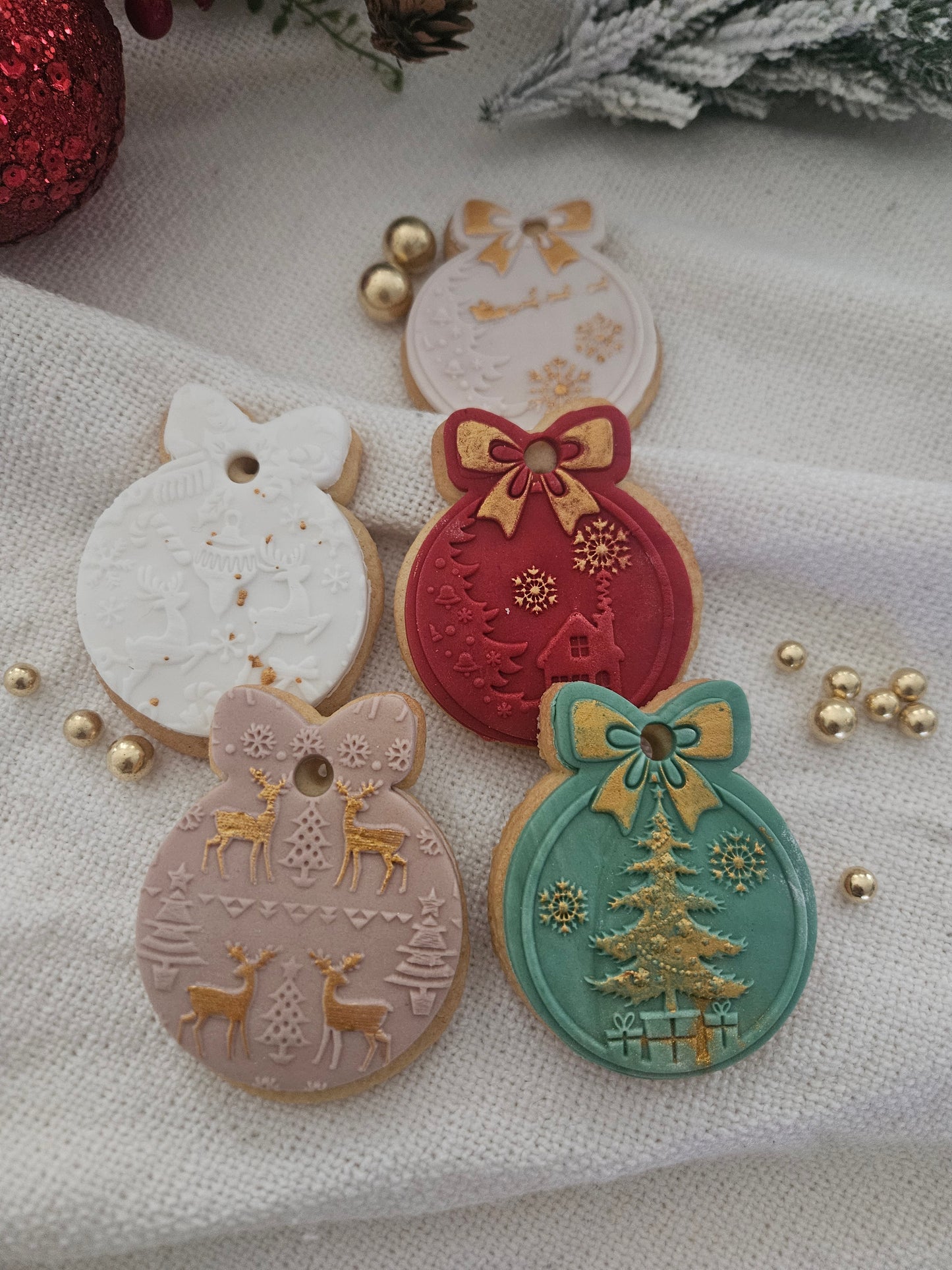 Custom Christmas Ornament Cookies | Holiday Sugar Cookies | Edible Bauble Gift Box | Festive Present Treat | Winter Wonderland Decor