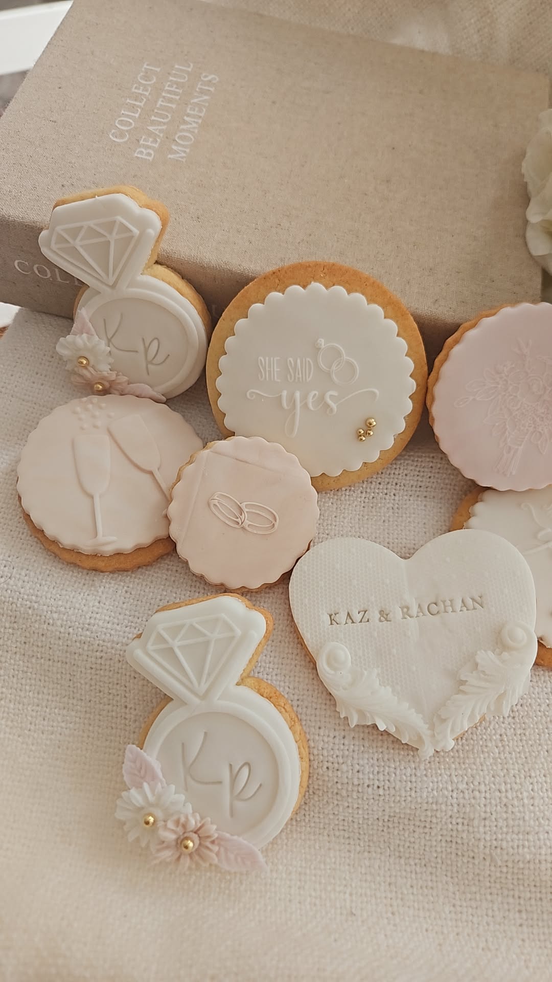 Luxury Engagement Cookie Set | Handmade Fondant Biscuits for Proposal & Bridal Showers