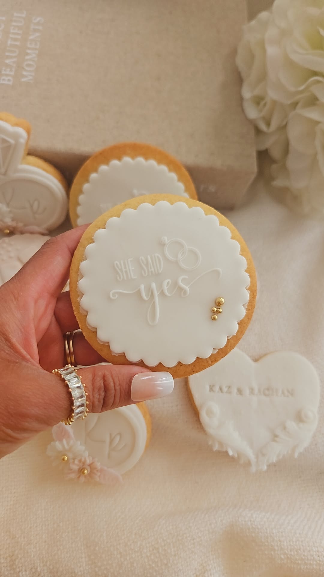 Luxury Engagement Cookie Set | Handmade Fondant Biscuits for Proposal & Bridal Showers