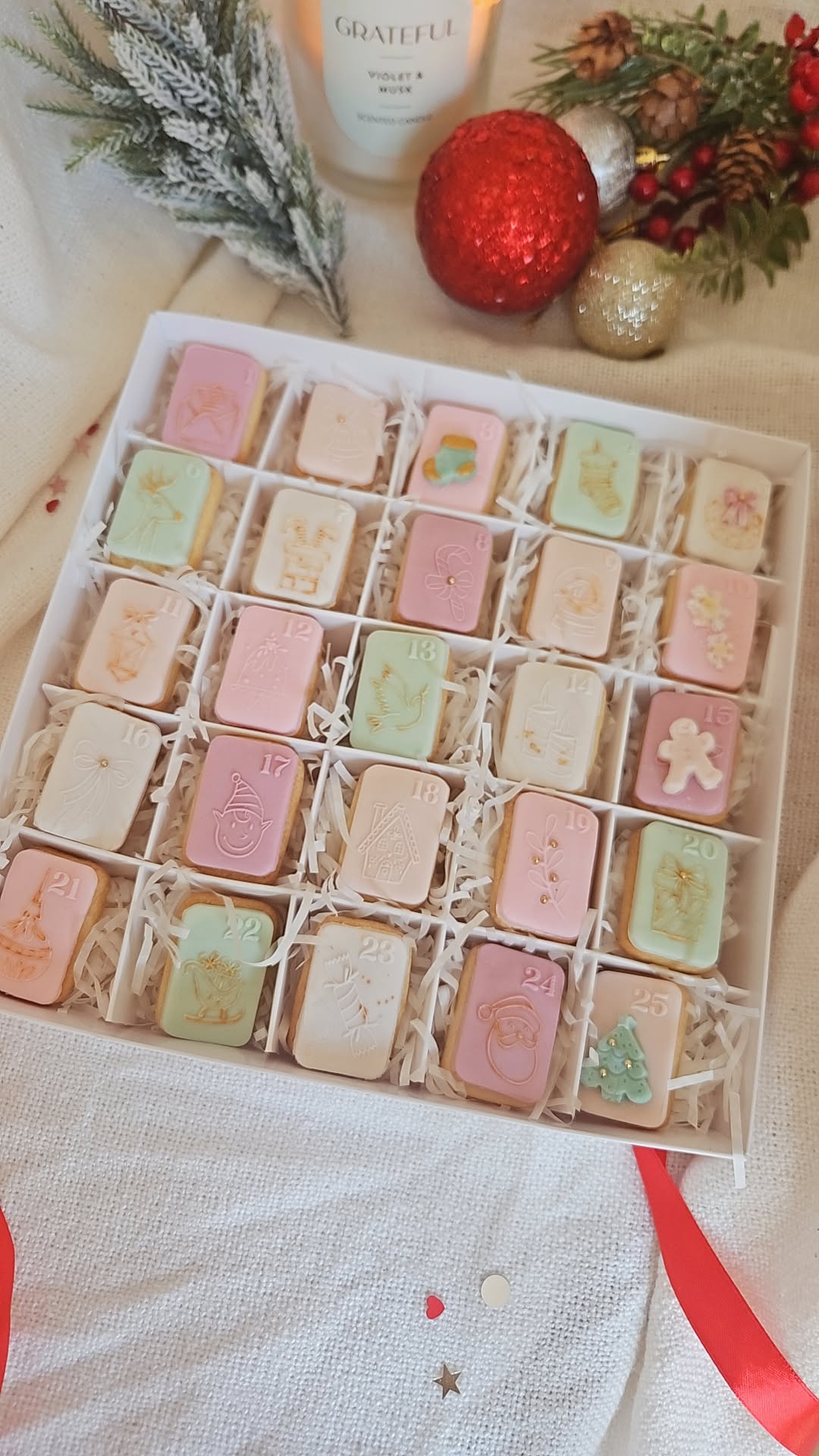 Luxury Christmas Advent Calendar Biscuit Box | Edible Holiday Countdown | 25 Mini Hand Iced Cookies