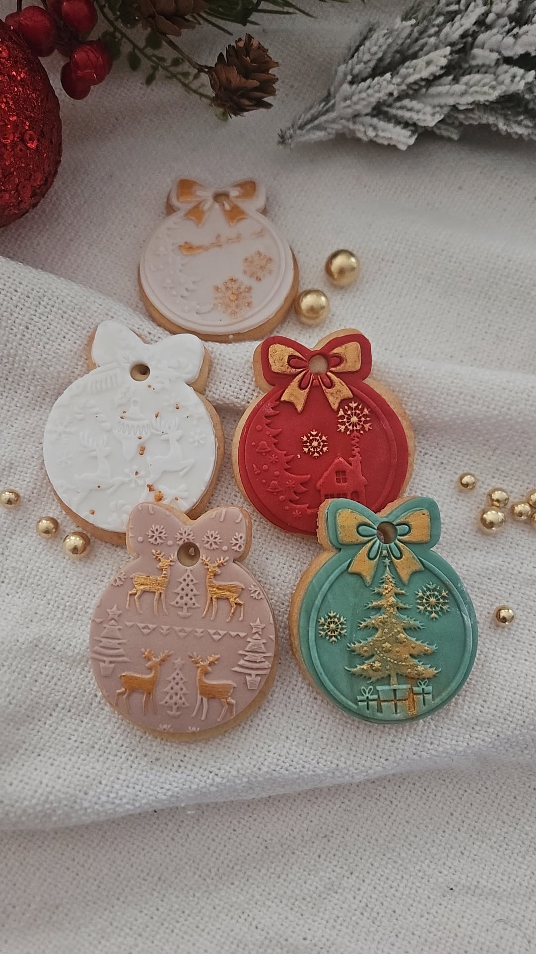 Custom Christmas Ornament Cookies | Holiday Sugar Cookies | Edible Bauble Gift Box | Festive Present Treat | Winter Wonderland Decor