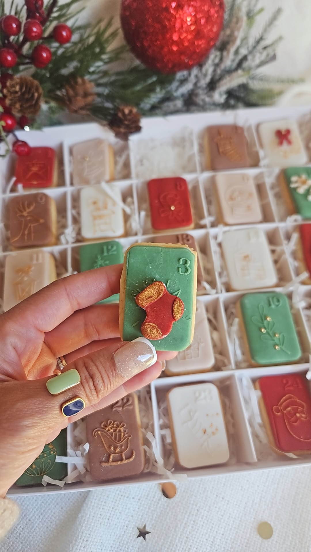 Luxury Christmas Advent Calendar Biscuit Box | Edible Holiday Countdown | 25 Mini Hand Iced Cookies