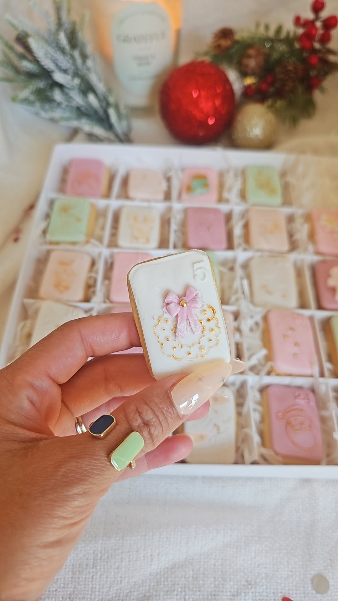Luxury Christmas Advent Calendar Biscuit Box | Edible Holiday Countdown | 25 Mini Hand Iced Cookies