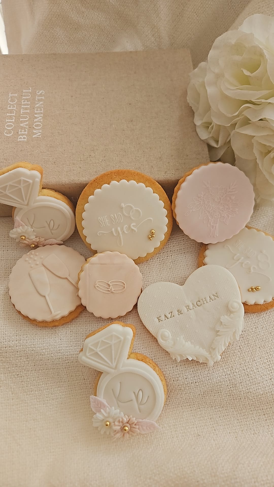 Luxury Engagement Cookie Set | Handmade Fondant Biscuits for Proposal & Bridal Showers