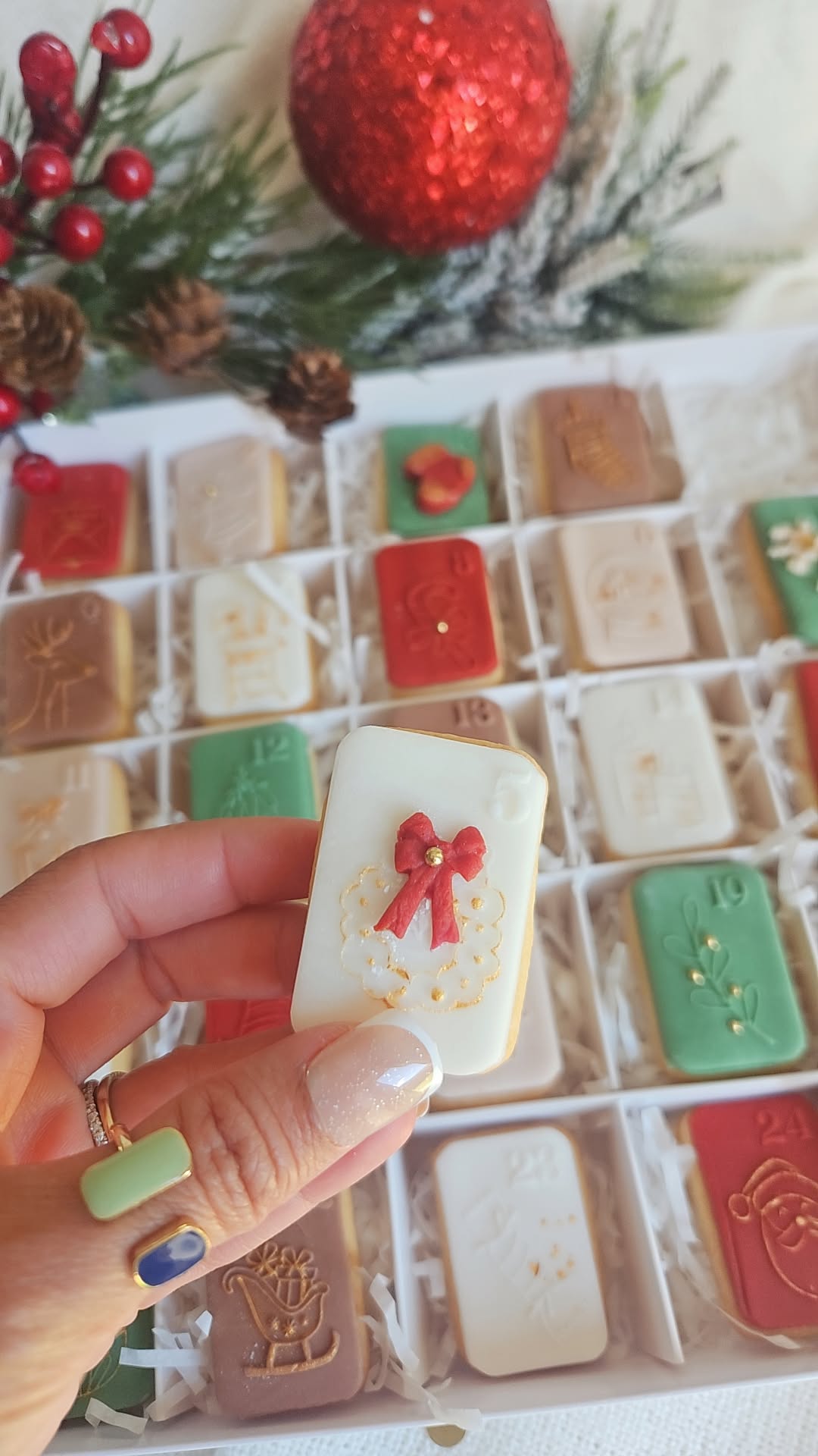 Luxury Christmas Advent Calendar Biscuit Box | Edible Holiday Countdown | 25 Mini Hand Iced Cookies
