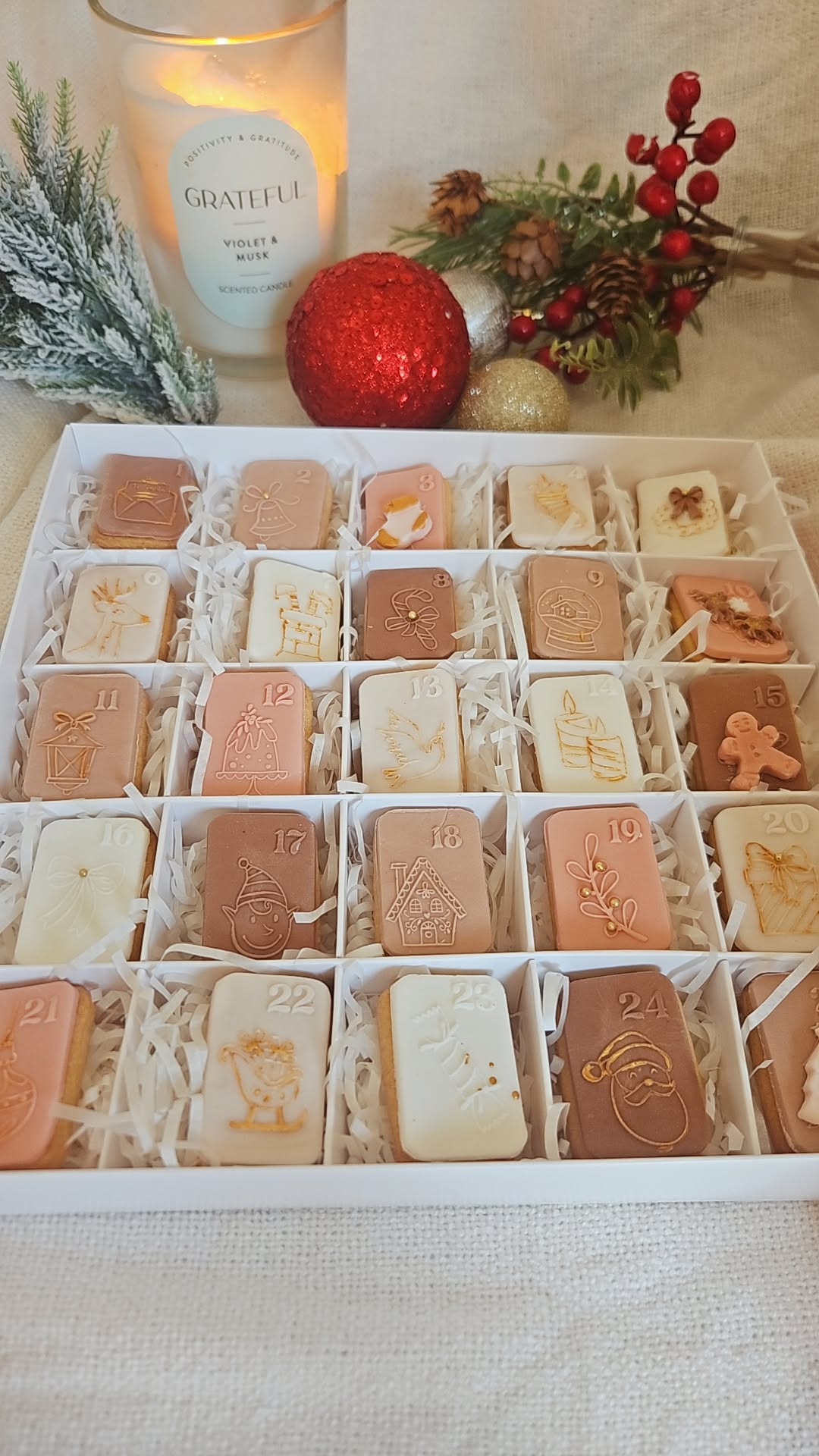Luxury Christmas Advent Calendar Biscuit Box | Edible Holiday Countdown | 25 Mini Hand Iced Cookies