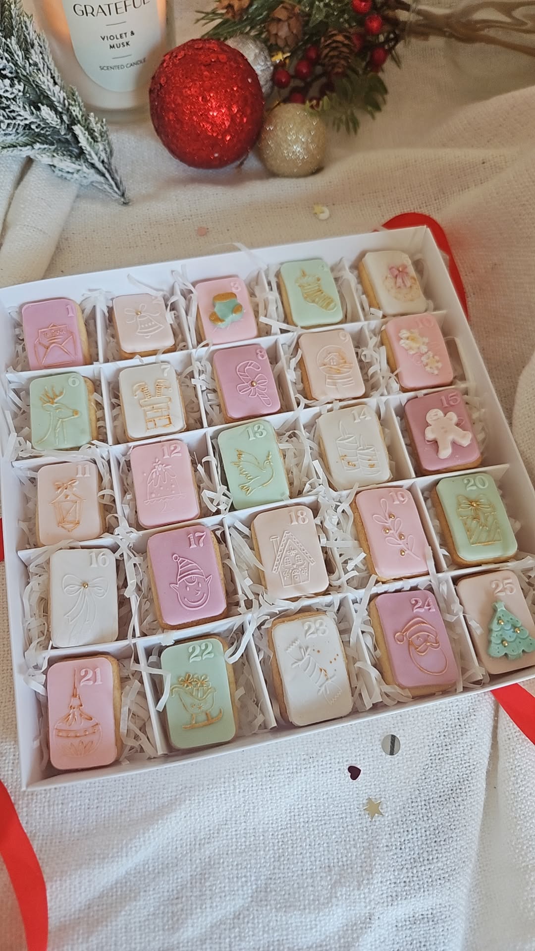 Luxury Christmas Advent Calendar Biscuit Box | Edible Holiday Countdown | 25 Mini Hand Iced Cookies