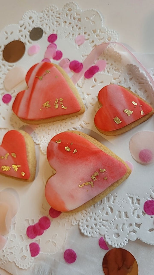 Marbled Heart Sugar Cookies with 24K Gold Leaf Accents - A & M