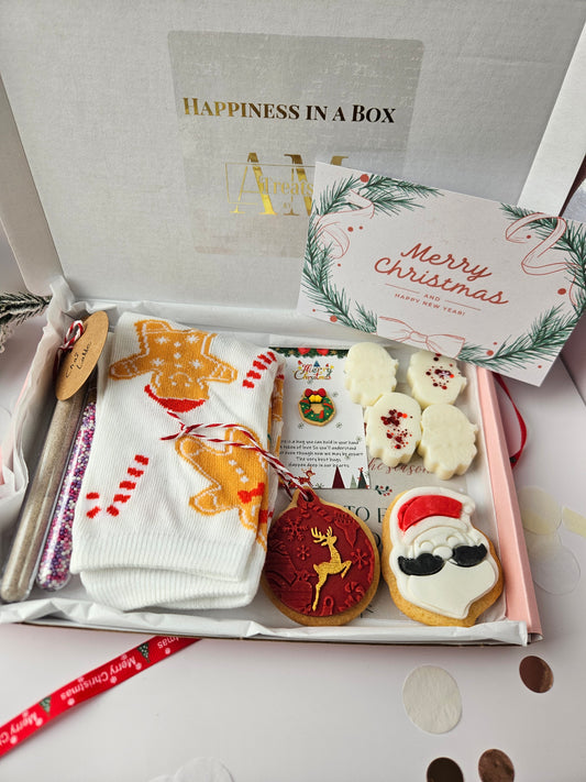 Cozy Christmas Box | Self-Care Gift Set for Her | Festive Socks, Santa Cookie, Hot Chocolate  | Holiday Treat Box