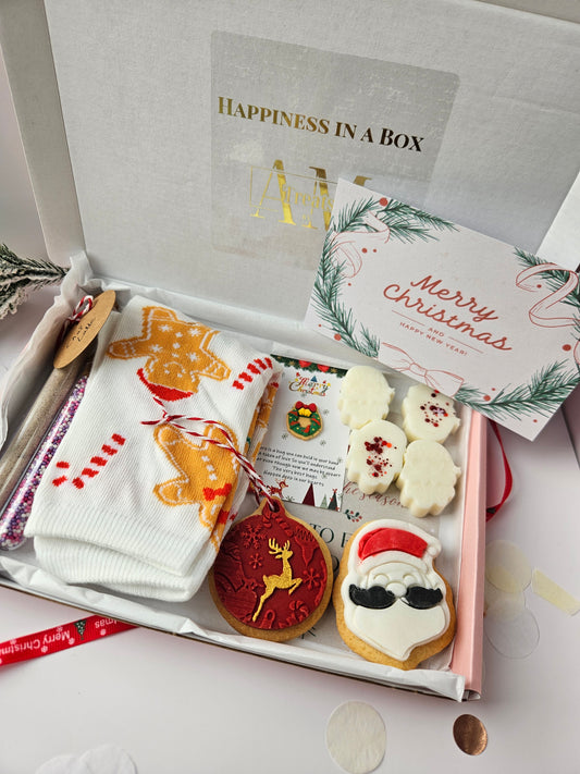 Cozy Christmas Box | Self-Care Gift Set for Her | Festive Socks, Santa Cookie, Hot Chocolate  | Holiday Treat Box