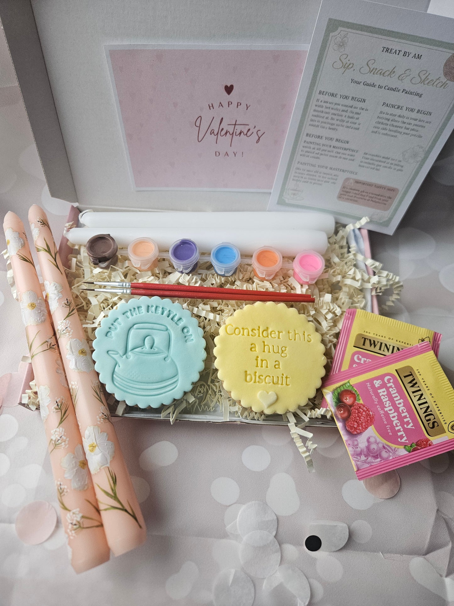 DIY Candle Painting Kit with Tea and Biscuits |Creative Self-Care Set |Thinking of You| Birthday |Bridesmaid Gift