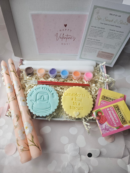 DIY Candle Painting Kit with Tea and Biscuits |Creative Self-Care Set |Thinking of You| Birthday |Bridesmaid Gift