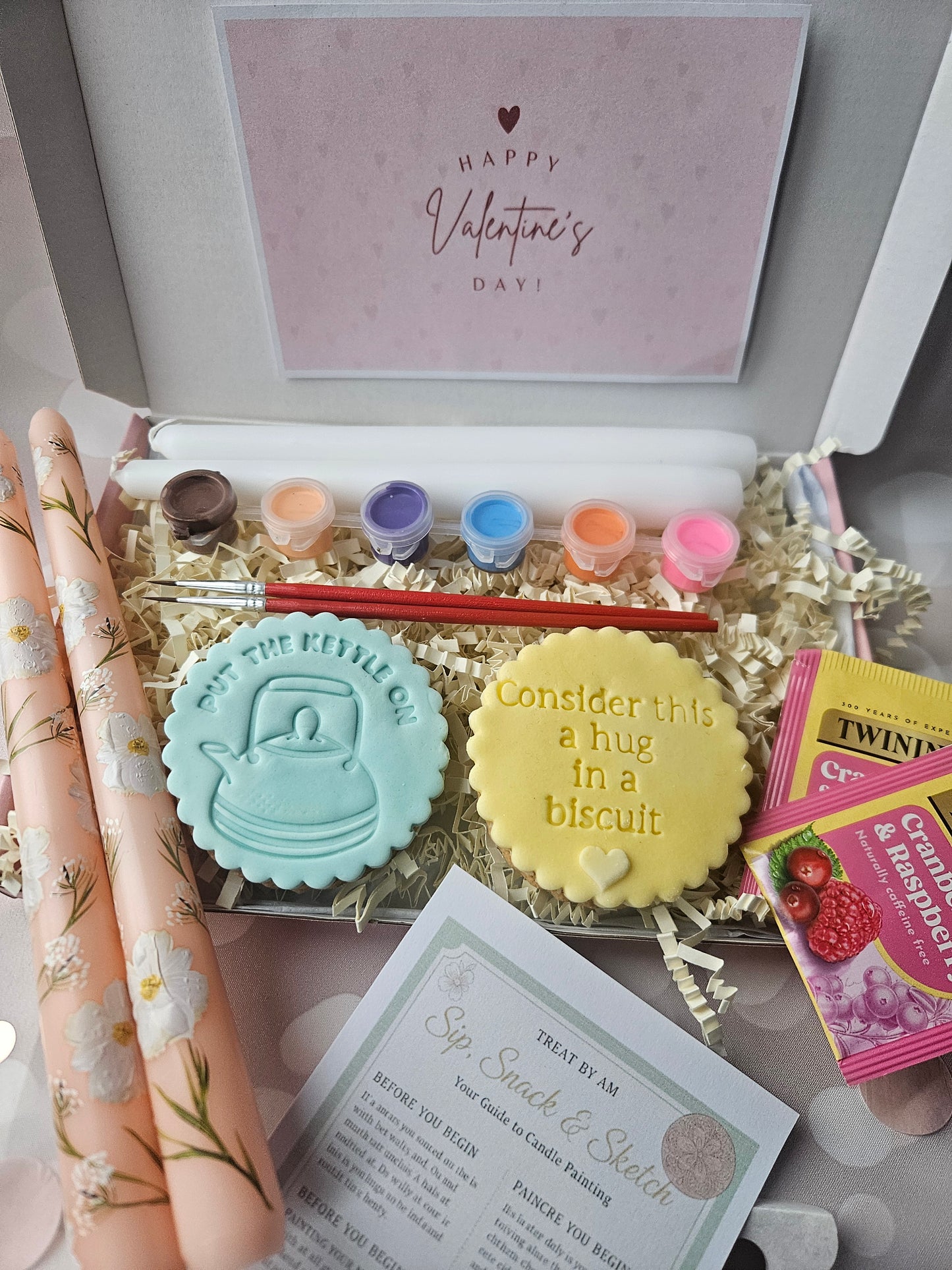 DIY Candle Painting Kit with Tea and Biscuits |Creative Self-Care Set |Thinking of You| Birthday |Bridesmaid Gift