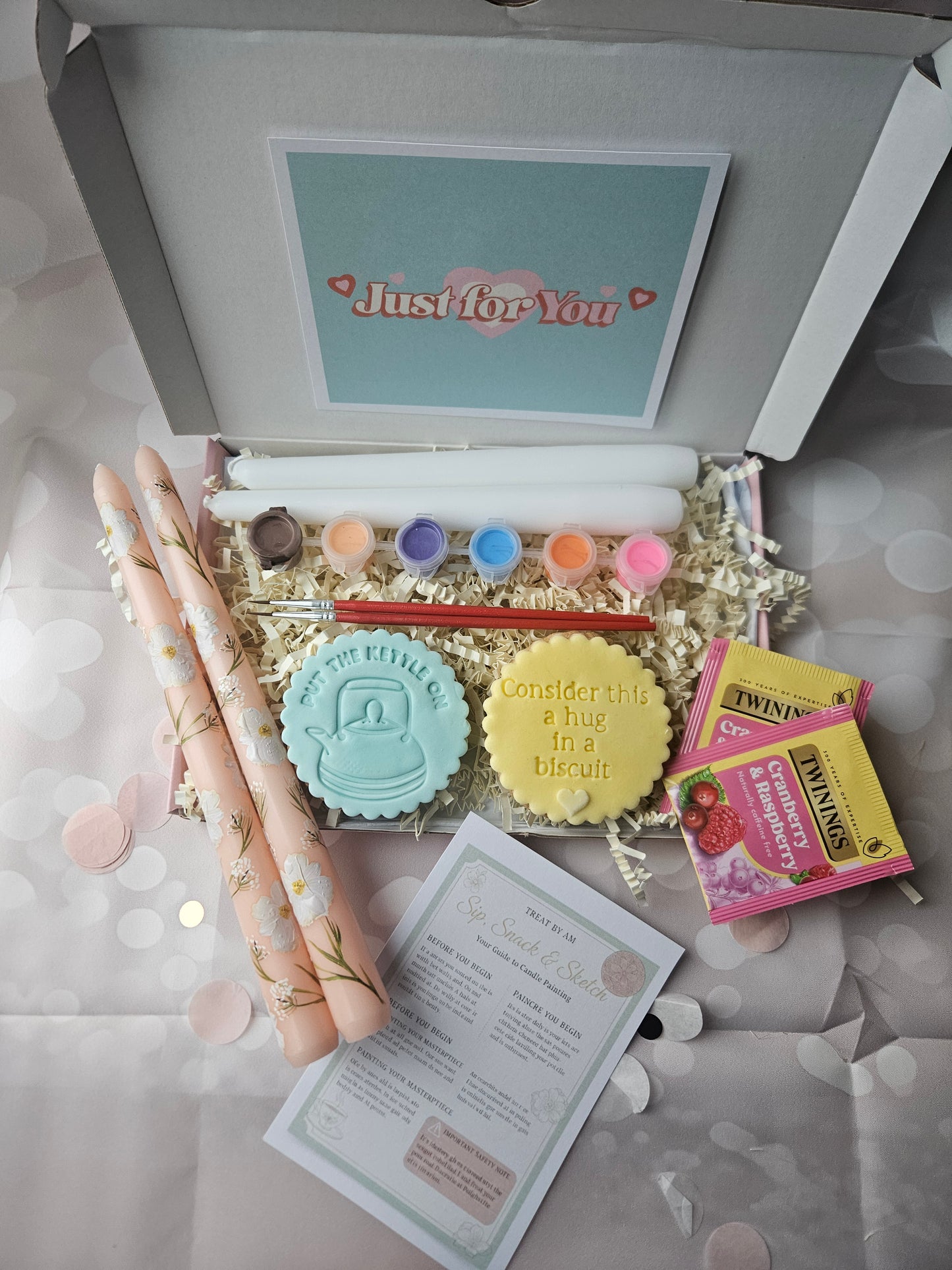 DIY Candle Painting Kit with Tea and Biscuits |Creative Self-Care Set |Thinking of You| Birthday |Bridesmaid Gift