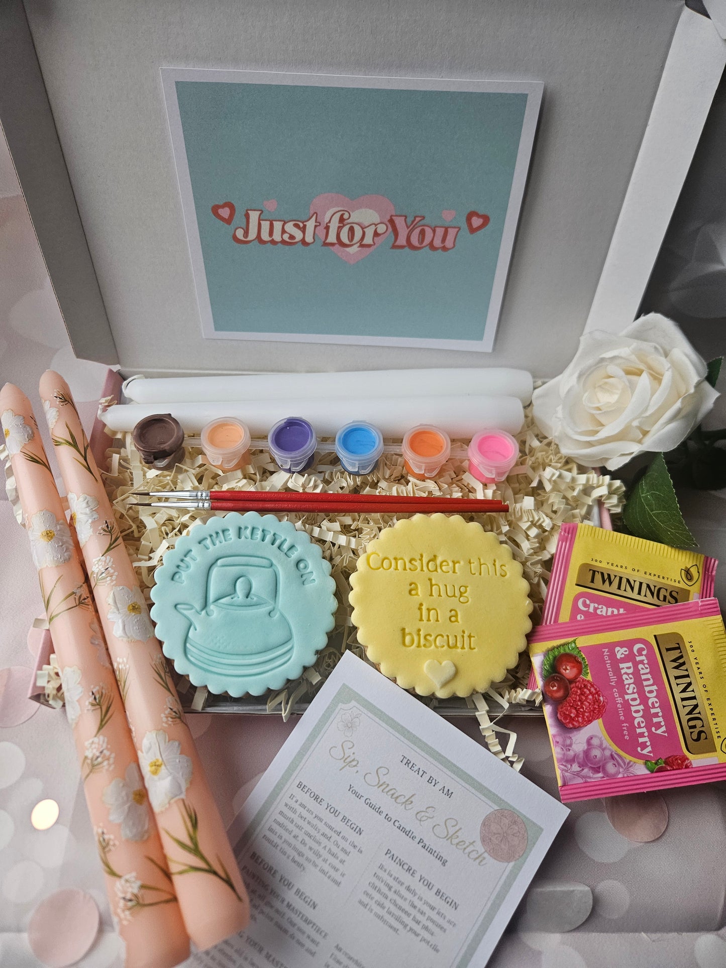 DIY Candle Painting Kit with Tea and Biscuits |Creative Self-Care Set |Thinking of You| Birthday |Bridesmaid Gift