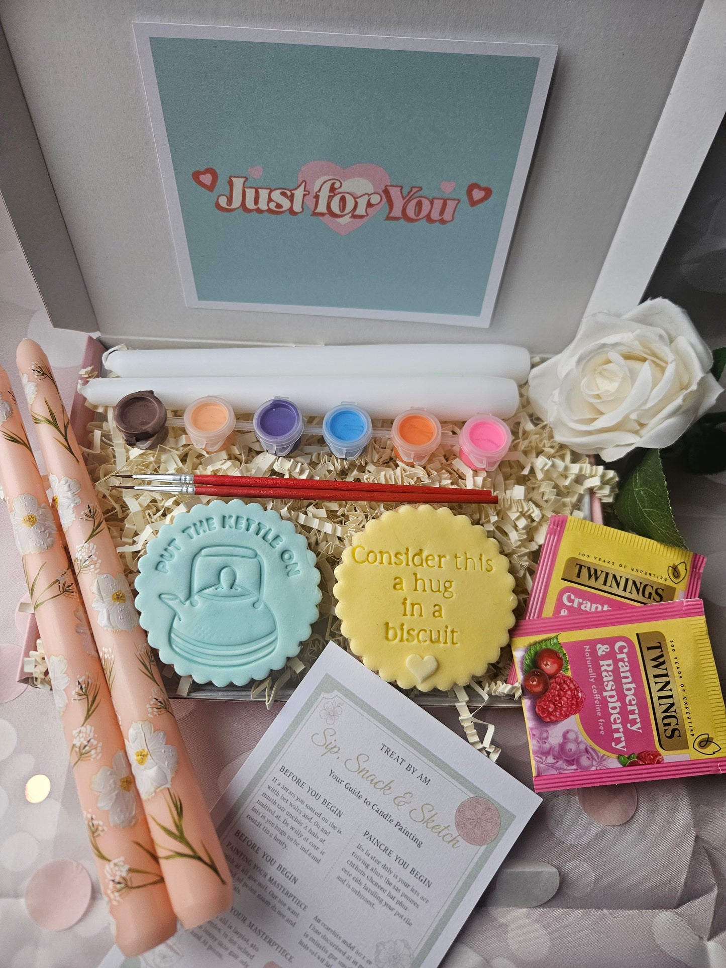 DIY Candle Painting Kit with Tea and Biscuits |Creative Self-Care Set |Thinking of You| Birthday |Bridesmaid Gift