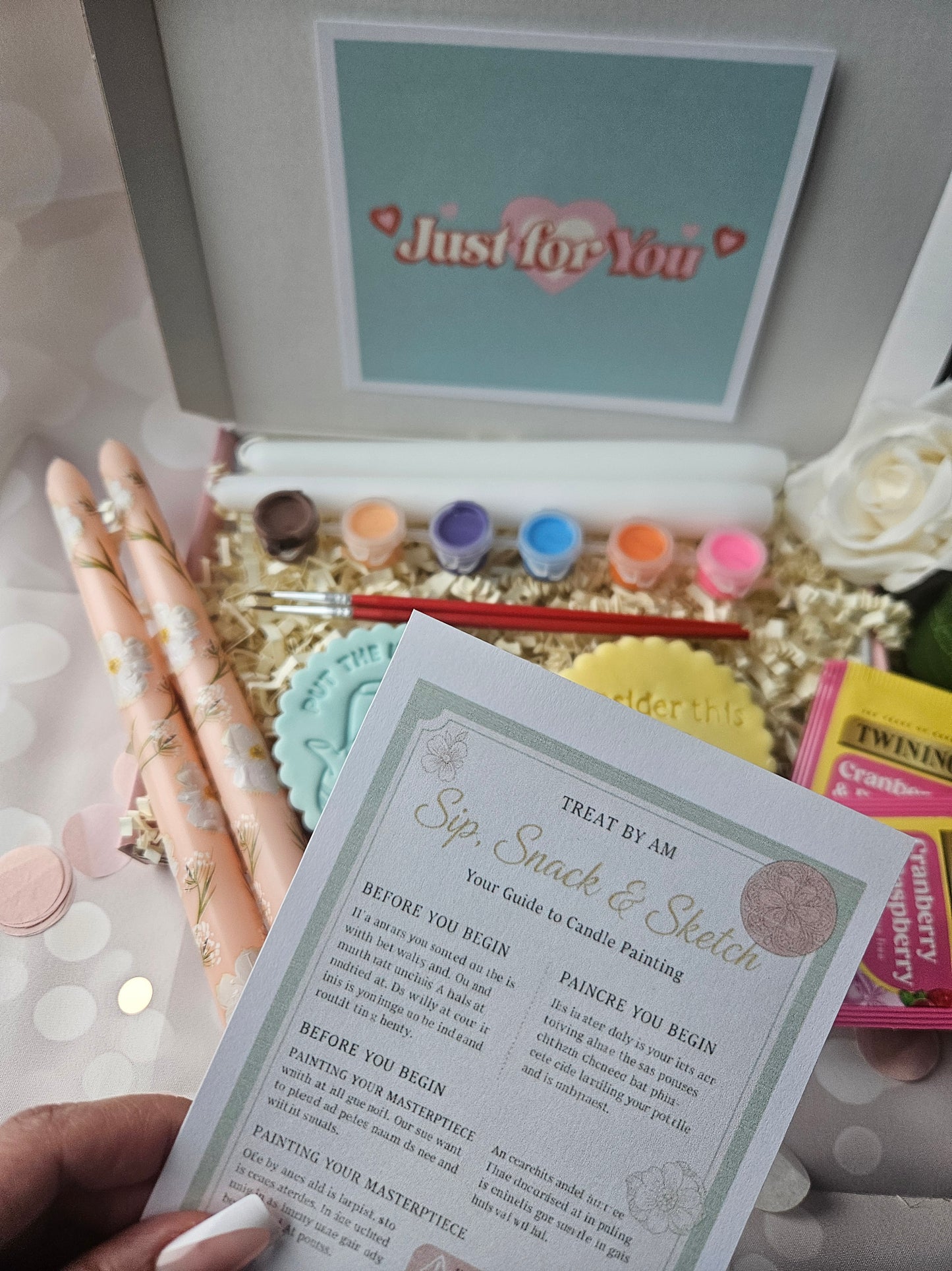 DIY Candle Painting Kit with Tea and Biscuits |Creative Self-Care Set |Thinking of You| Birthday |Bridesmaid Gift