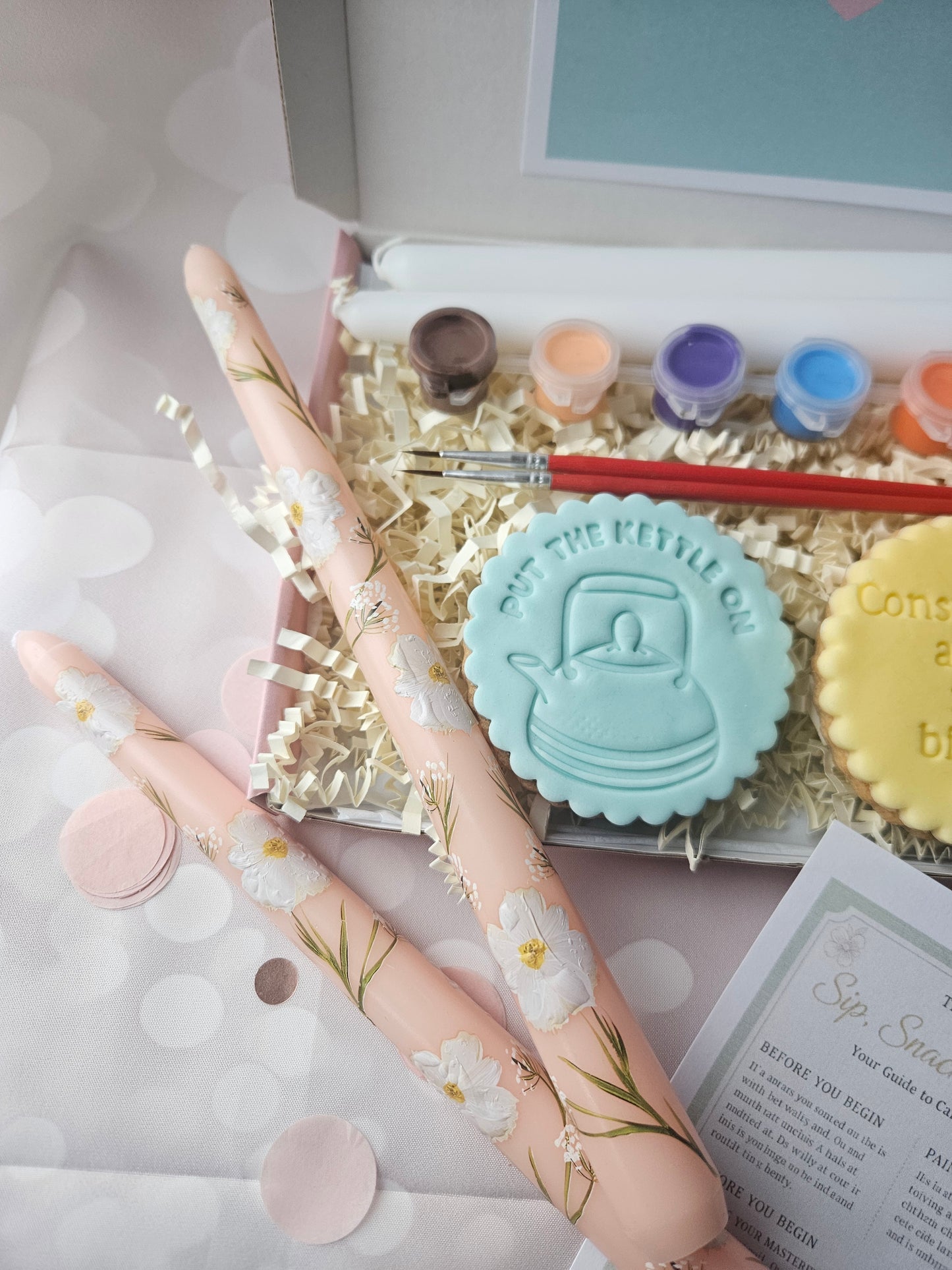 DIY Candle Painting Kit with Tea and Biscuits |Creative Self-Care Set |Thinking of You| Birthday |Bridesmaid Gift