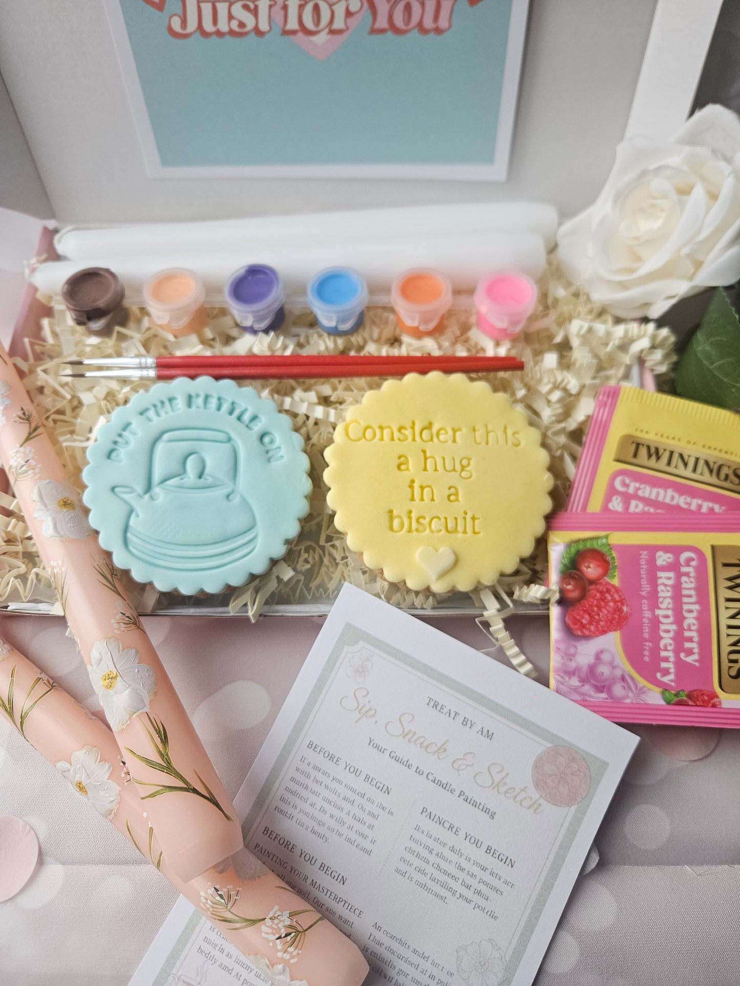 DIY Candle Painting Kit with Tea and Biscuits |Creative Self-Care Set |Thinking of You| Birthday |Bridesmaid Gift