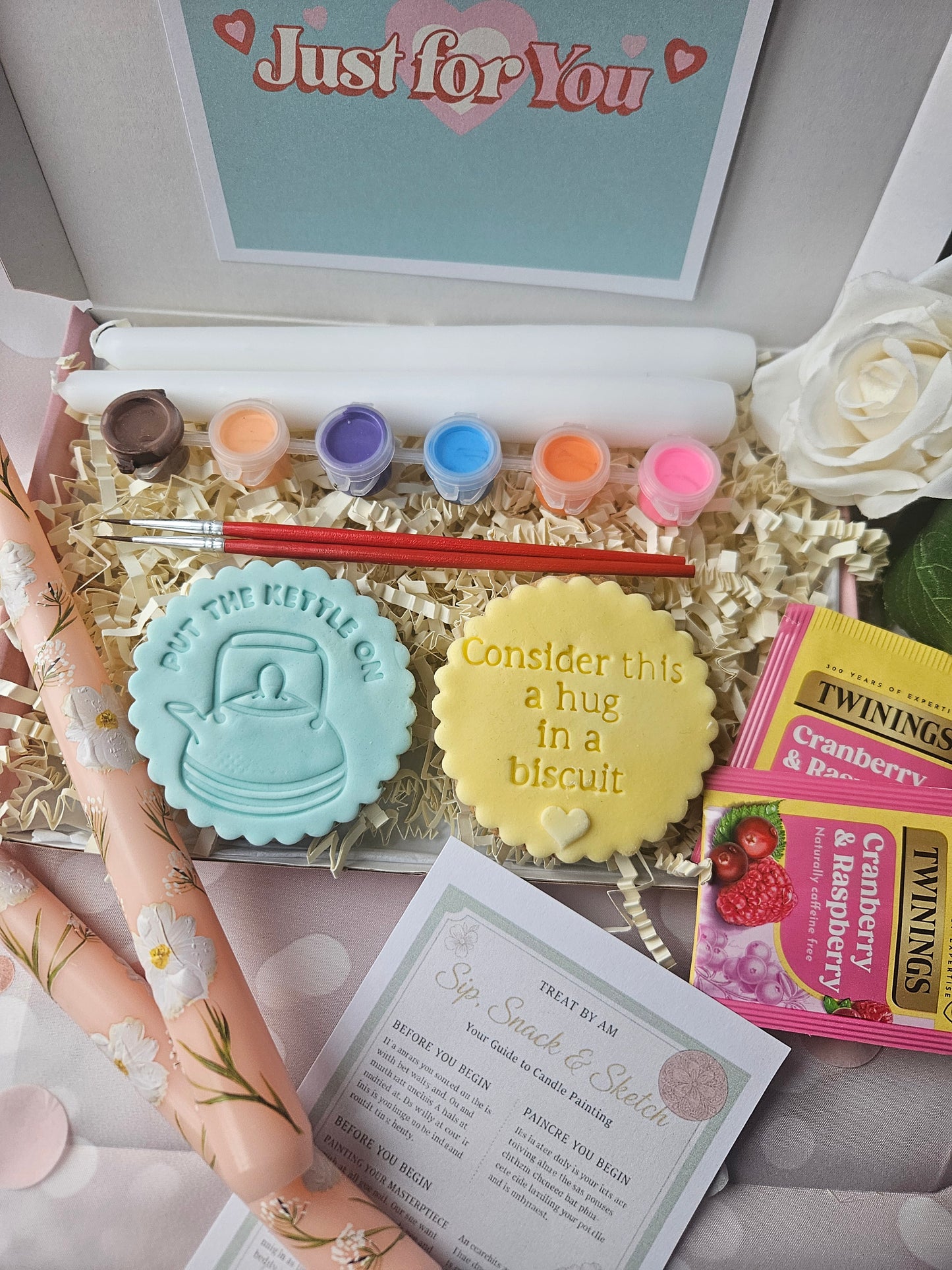 DIY Candle Painting Kit with Tea and Biscuits |Creative Self-Care Set |Thinking of You| Birthday |Bridesmaid Gift