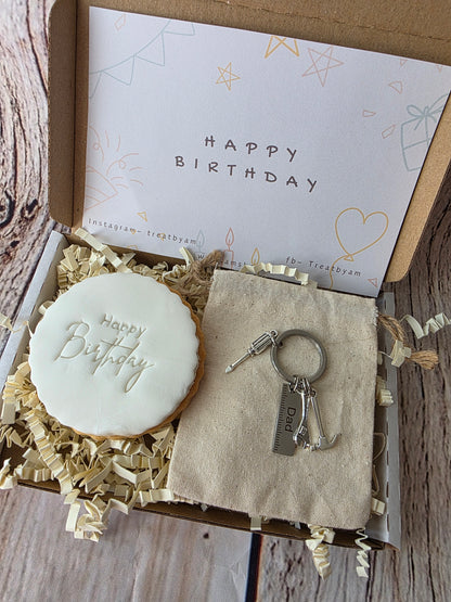 Dad Birthday Letterbox Gift | Happy Birthday Handyman Cookie & Tool Keychain Set | Gift for Him, Grandad, Father's Day