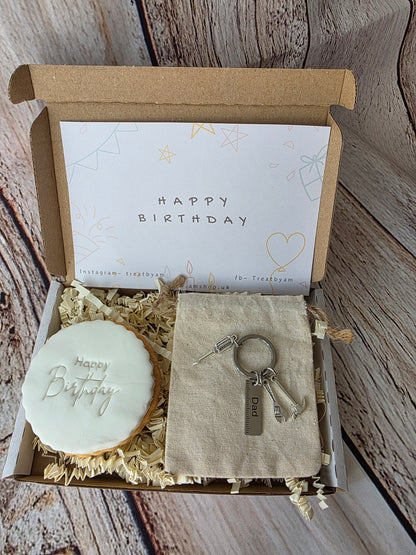 Dad Birthday Letterbox Gift | Happy Birthday Handyman Cookie & Tool Keychain Set | Gift for Him, Grandad, Father's Day