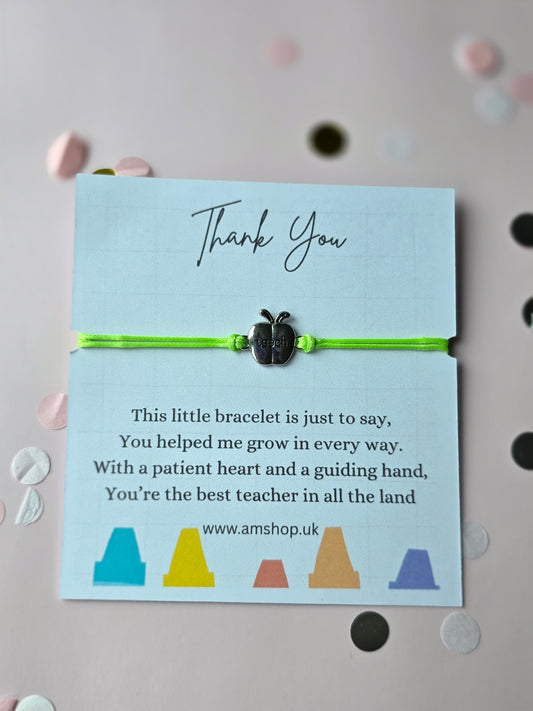 Teacher Thank You Charm Wish Bracelet|Thank You Gift for Her