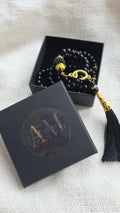 Black Tasbeeh Prayer Beads with Gold Tassel, Islamic Gift Box