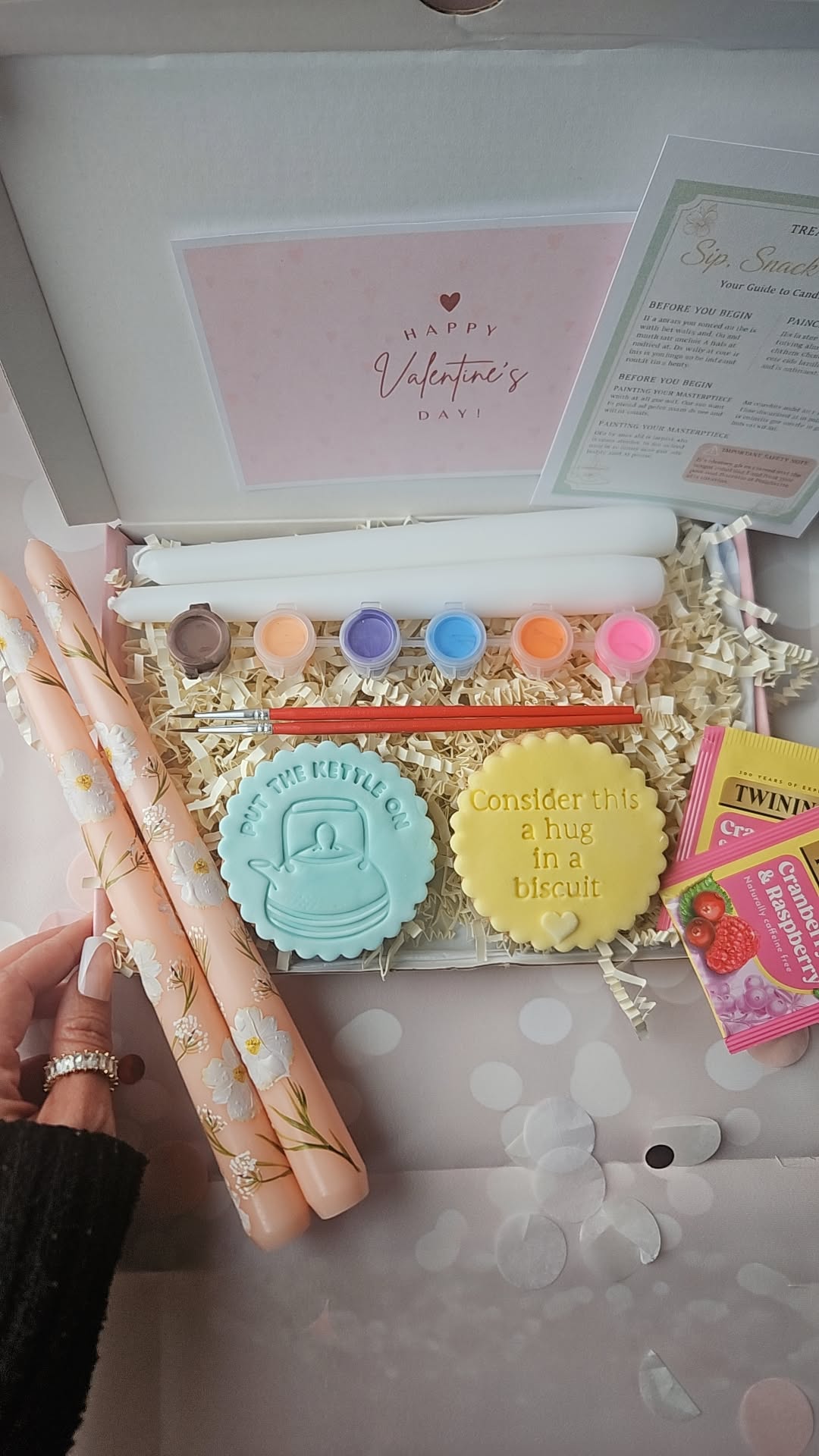DIY Candle Painting Kit with Tea and Biscuits |Creative Self-Care Set |Thinking of You| Birthday |Bridesmaid Gift