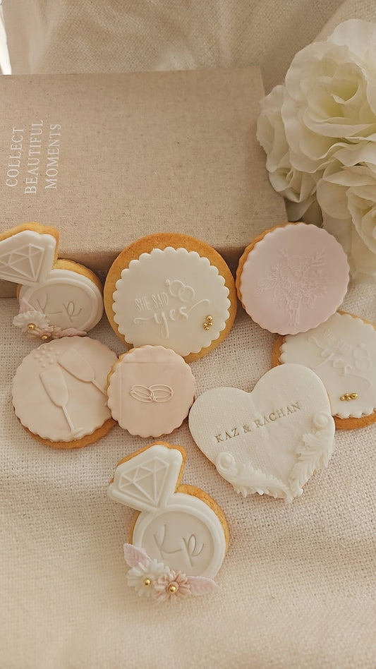 Luxury Engagement Cookie Set | Handmade Fondant Biscuits for Proposal & Bridal Showers
