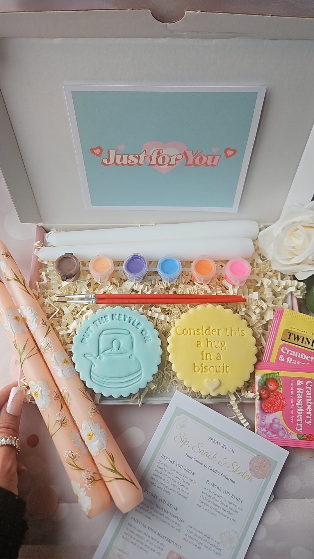 DIY Candle Painting Kit with Tea and Biscuits |Creative Self-Care Set |Thinking of You| Birthday |Bridesmaid Gift