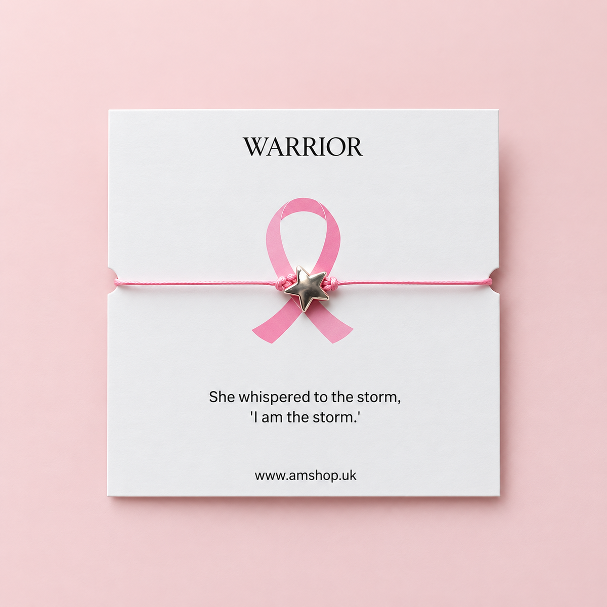 Star Warrior bracelet with a metallic star charm on a single pink cord.