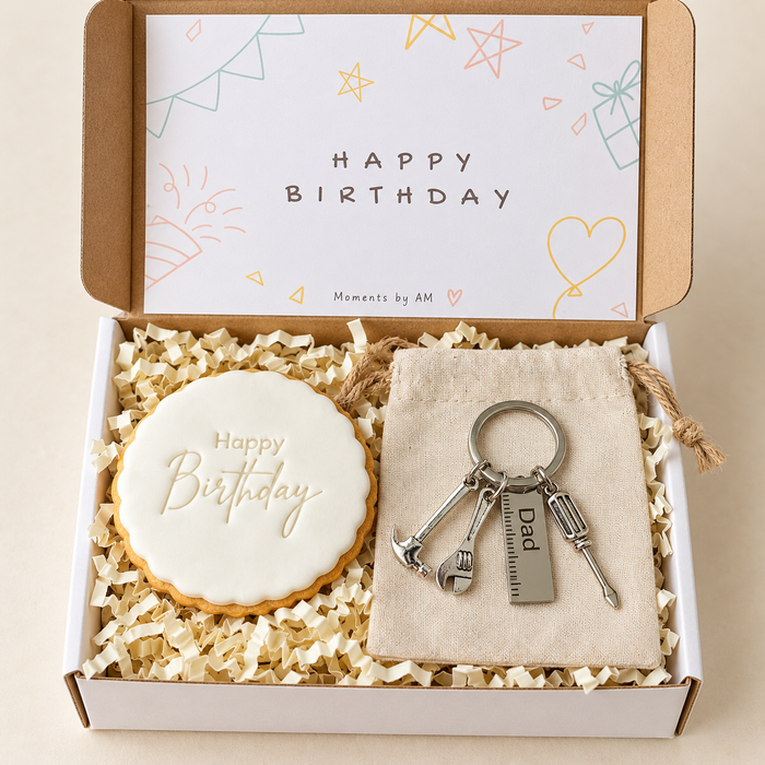 A Birthday Moment for Dad – Biscuit & Tool Keyring Gift