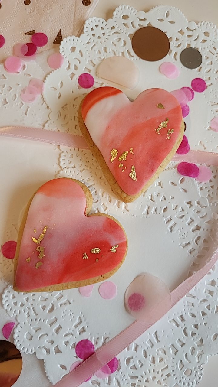 Marbled Heart Sugar Cookies with 24K Gold Leaf Accents - A & M