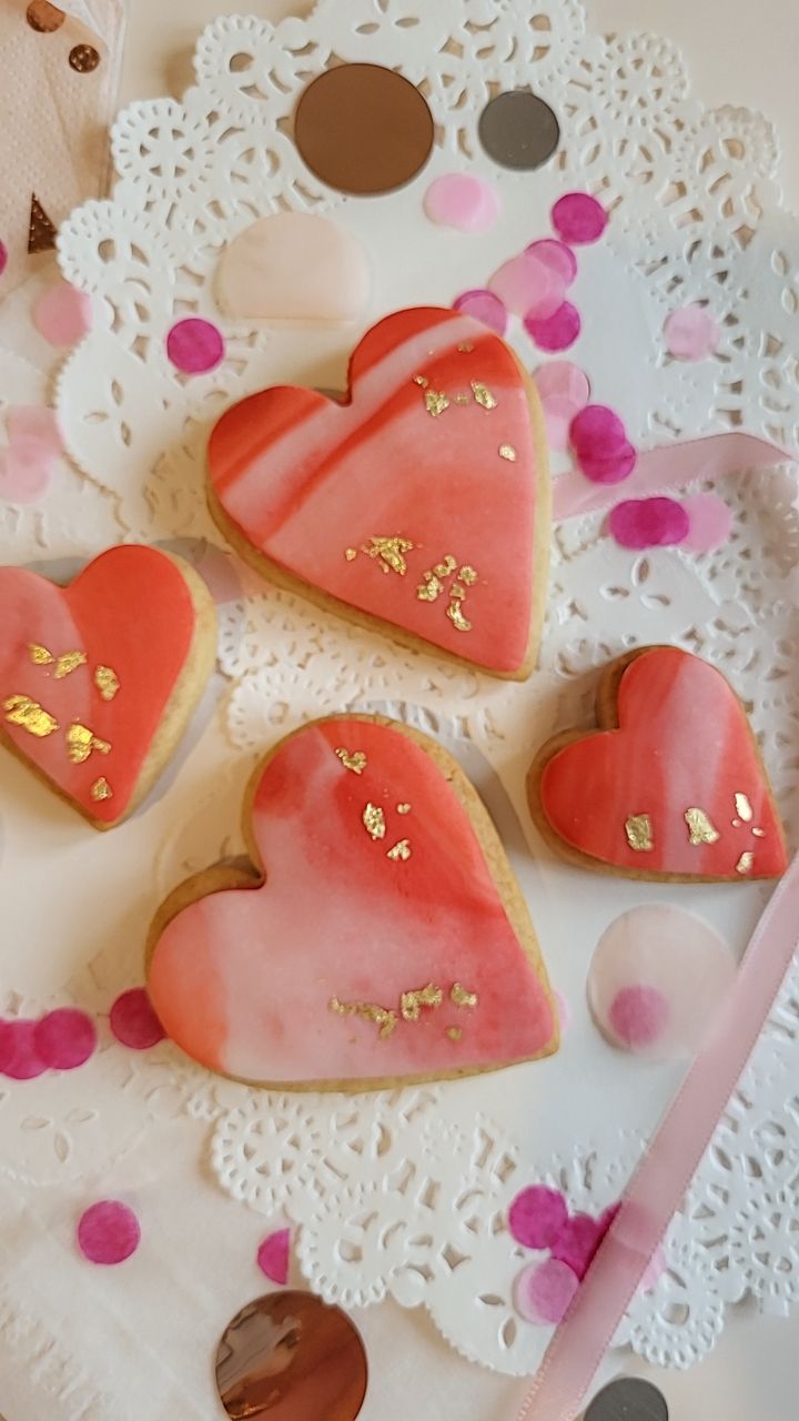 Marbled Heart Sugar Cookies with 24K Gold Leaf Accents - A & M