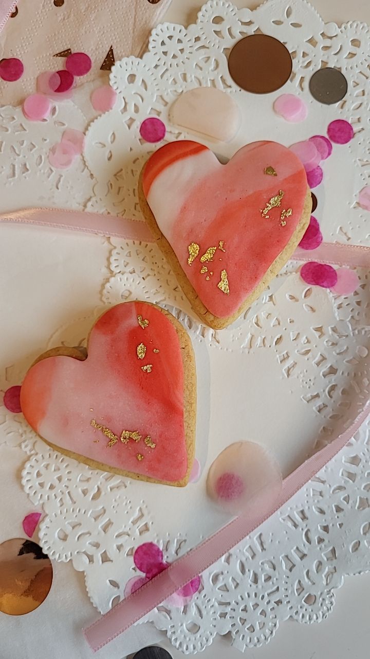 Marbled Heart Sugar Cookies with 24K Gold Leaf Accents - A & M