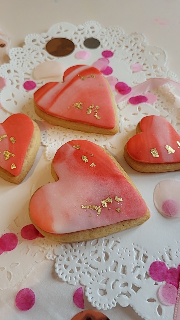 Marbled Heart Sugar Cookies with 24K Gold Leaf Accents - A & M