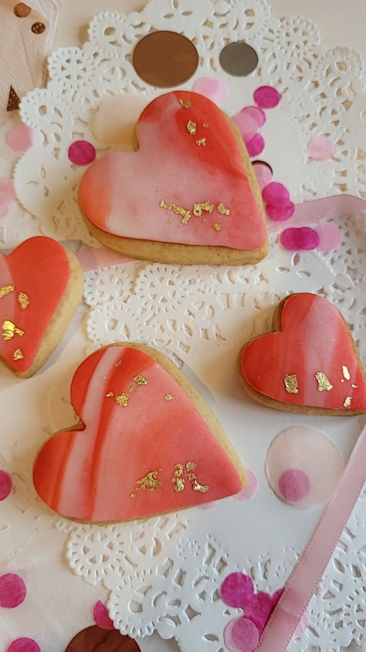Marbled Heart Sugar Cookies with 24K Gold Leaf Accents - A & M