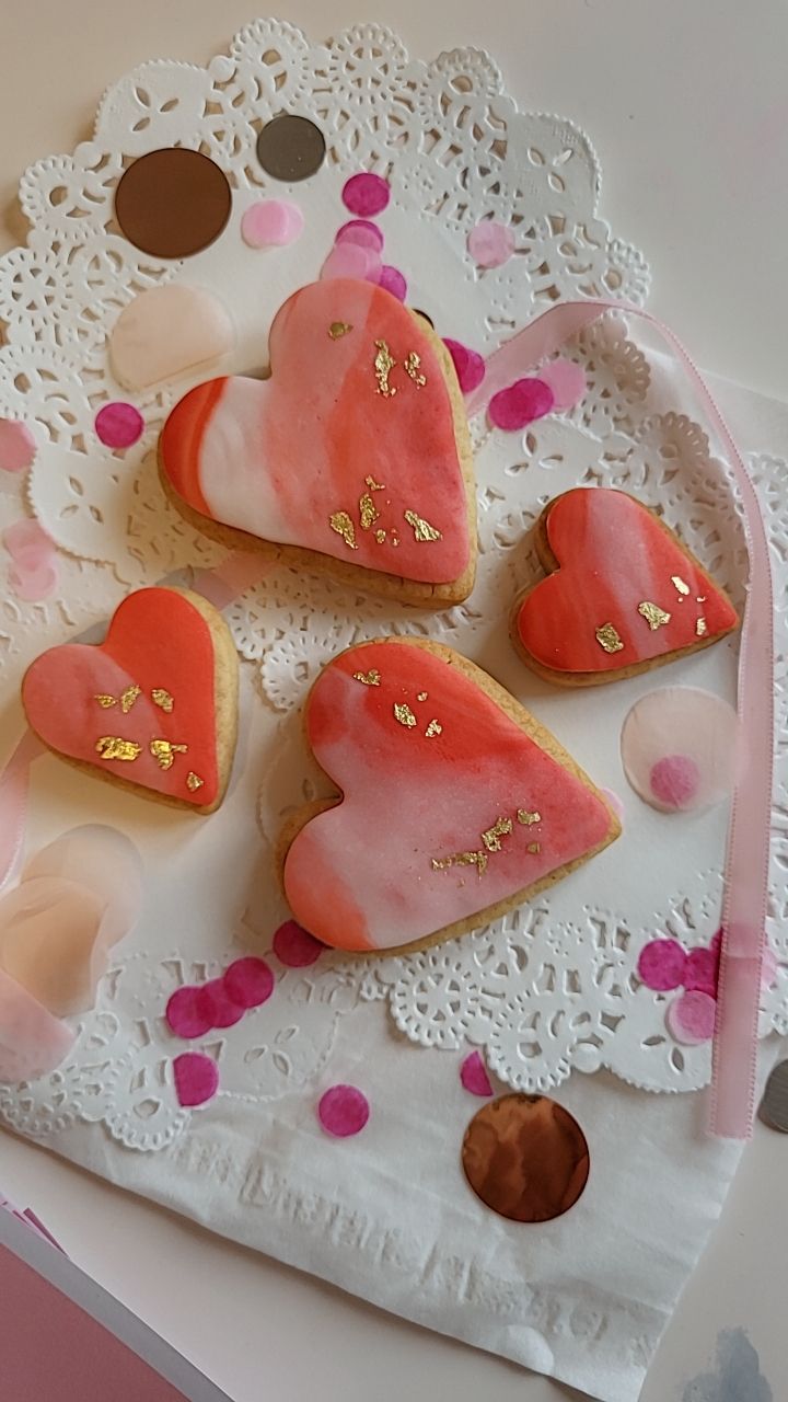 Marbled Heart Sugar Cookies with 24K Gold Leaf Accents - A & M