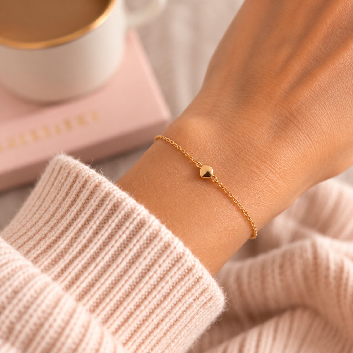 You Are Enough 18k gold plated heart bracelet worn on wrist